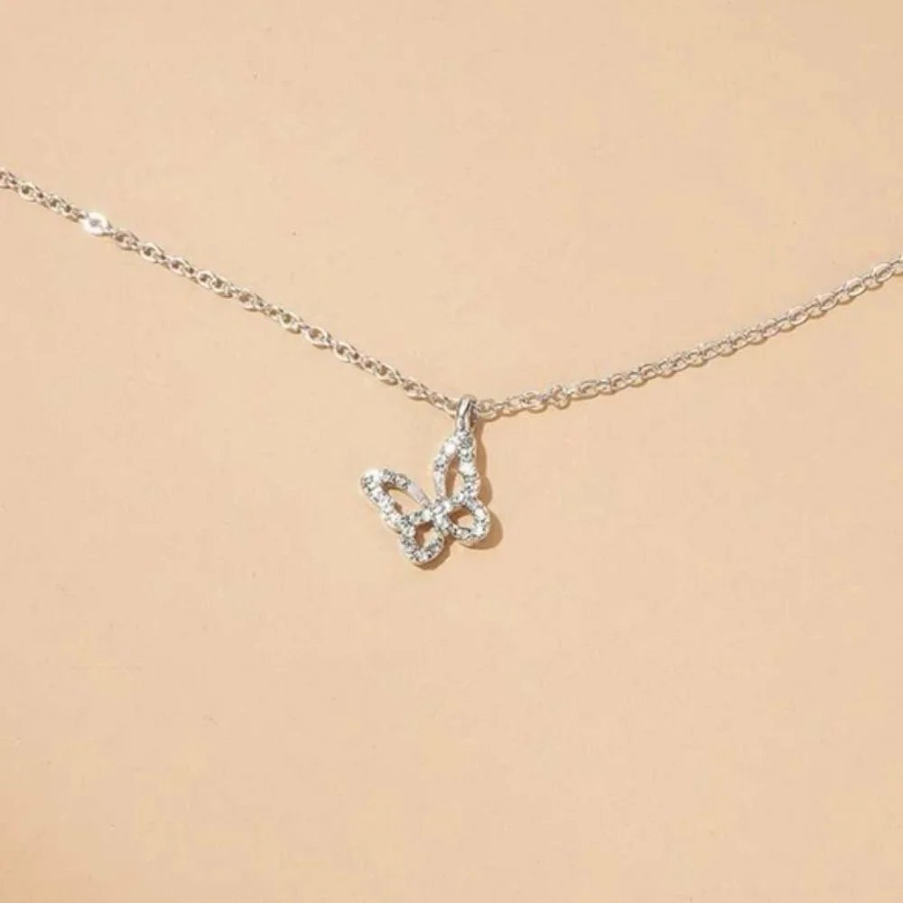 Rhinestone Butterfly Charm Necklace Silver For Women Wedding Party - Picture 4 of 4